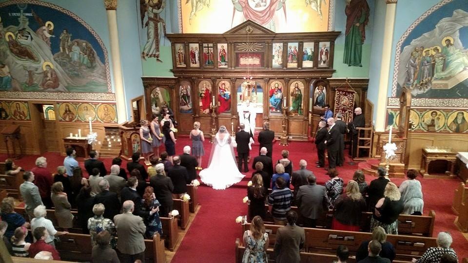 Wedding ceremony inside an ornate church
